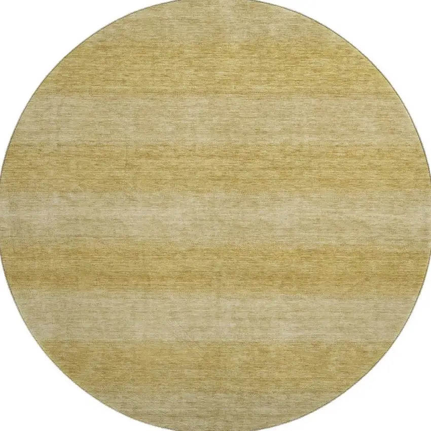 8' Wheat And Gold Striped Washable Round Rug With UV Protection Photo 3