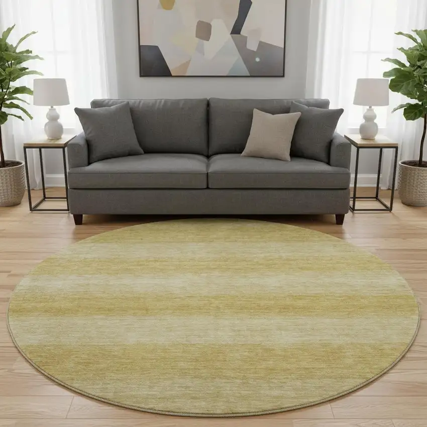 8' Wheat And Gold Striped Washable Round Rug With UV Protection Photo 2