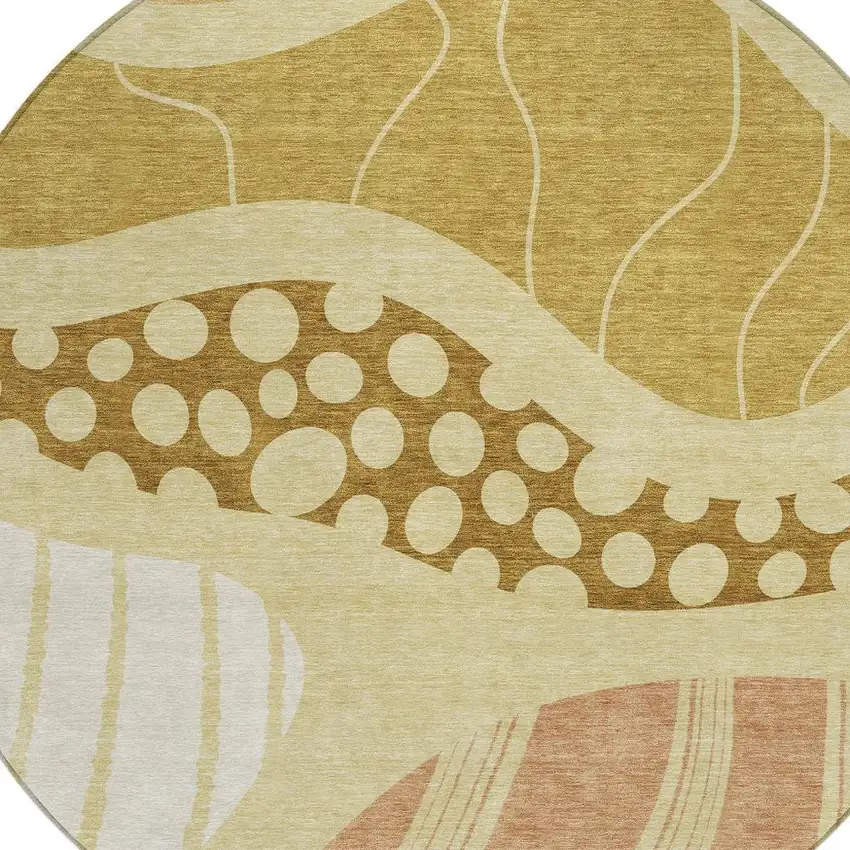 8' Wheat And Graphite Round Abstract Washable Indoor Outdoor Area Rug Photo 4