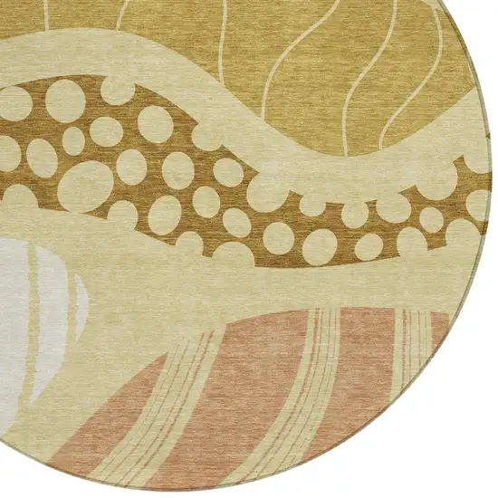 8' Wheat And Graphite Round Abstract Washable Indoor Outdoor Area Rug Photo 5