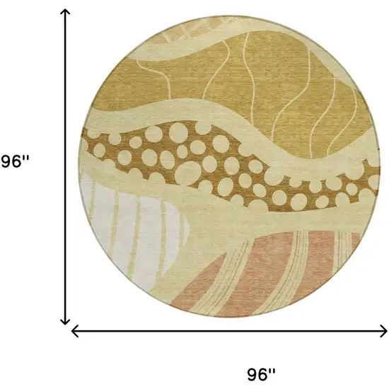 8' Wheat And Graphite Round Abstract Washable Indoor Outdoor Area Rug Photo 8
