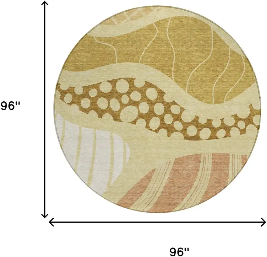 8' Wheat And Graphite Round Abstract Washable Indoor Outdoor Area Rug Photo 8
