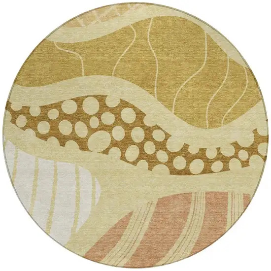 8' Wheat And Graphite Round Abstract Washable Indoor Outdoor Area Rug Photo 3