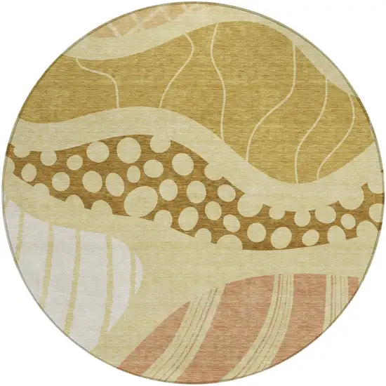 8' Wheat And Graphite Round Abstract Washable Indoor Outdoor Area Rug Photo 2