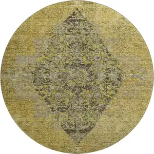 Photo of 8' Wheat And Gray Medallion Washable Round Rug With UV Protection