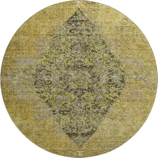 8' Wheat And Gray Medallion Washable Round Rug With UV Protection Photo 1