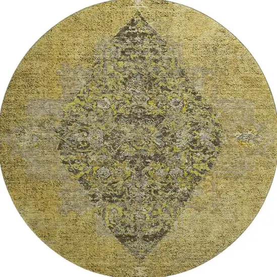 8' Wheat And Gray Medallion Washable Round Rug With UV Protection Photo 3