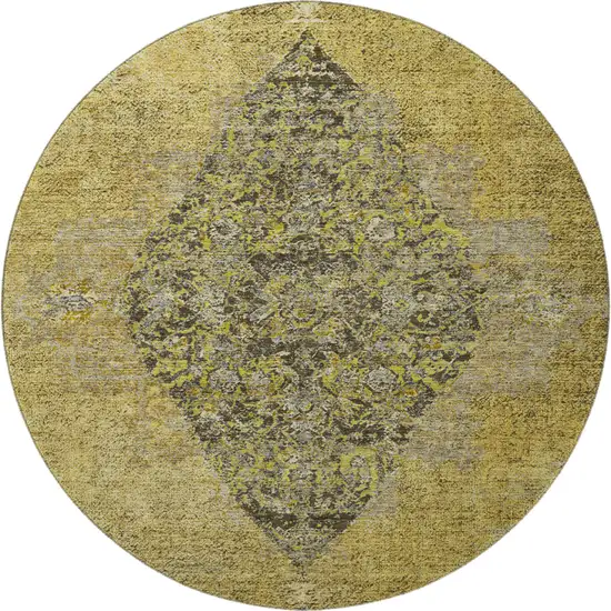 8' Wheat And Gray Medallion Washable Round Rug With UV Protection Photo 4