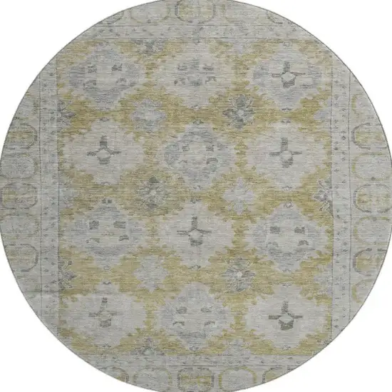 8' Wheat And Gray Oriental Washable Round Rug With UV Protection Photo 3