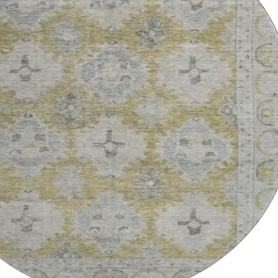 8' Wheat And Gray Oriental Washable Round Rug With UV Protection Photo 2