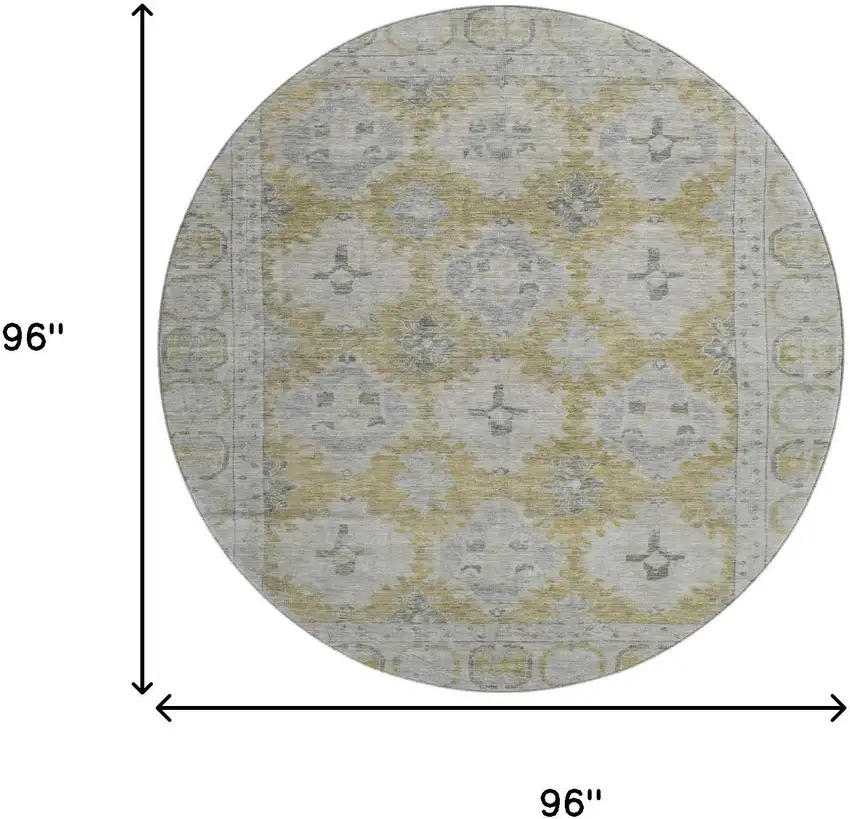 8' Wheat And Gray Oriental Washable Round Rug With UV Protection Photo 9
