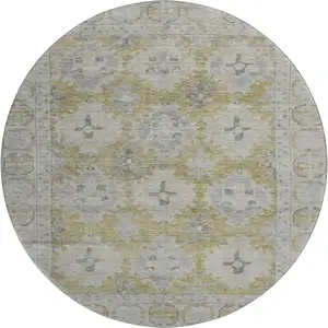 Photo of 8' Wheat And Gray Oriental Washable Round Rug With UV Protection