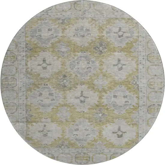 8' Wheat And Gray Oriental Washable Round Rug With UV Protection Photo 1