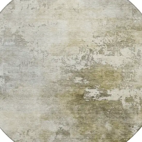 8' Wheat And Gray Round Abstract Washable Indoor Outdoor Area Rug Photo 4