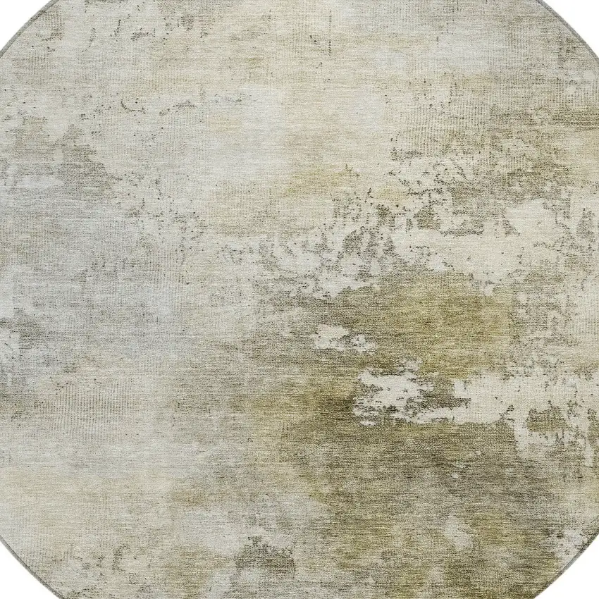 8' Wheat And Gray Round Abstract Washable Indoor Outdoor Area Rug Photo 4