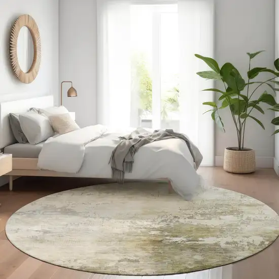 8' Wheat And Gray Round Abstract Washable Indoor Outdoor Area Rug Photo 7
