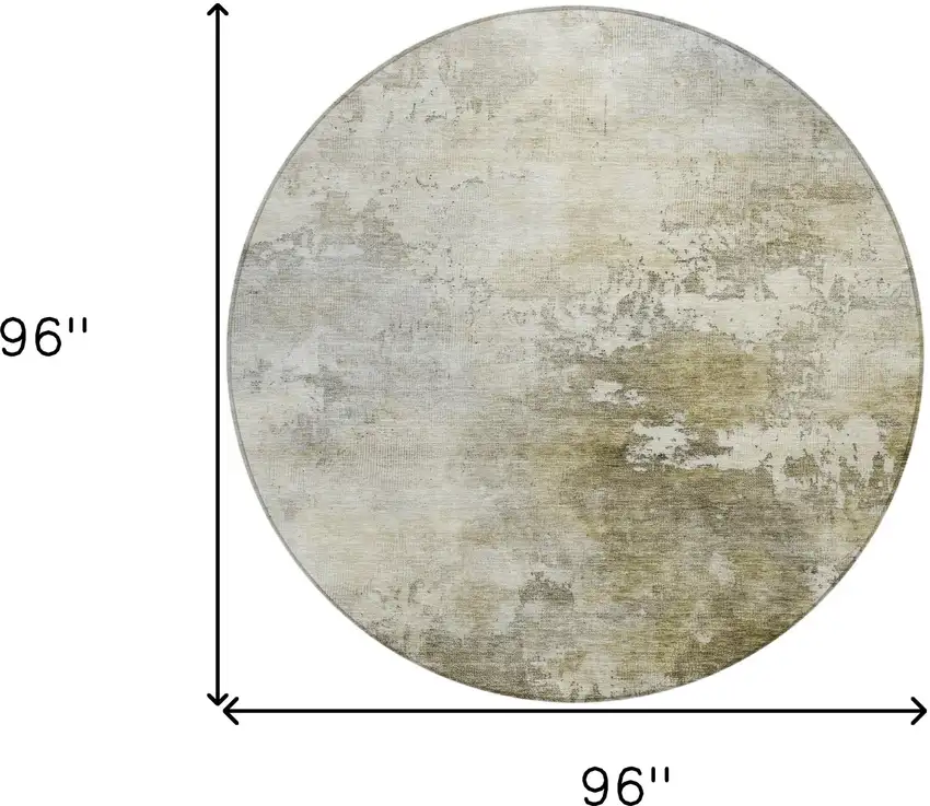 8' Wheat And Gray Round Abstract Washable Indoor Outdoor Area Rug Photo 3