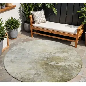 Photo of 8' Wheat And Gray Round Abstract Washable Indoor Outdoor Area Rug