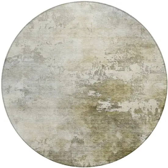 8' Wheat And Gray Round Abstract Washable Indoor Outdoor Area Rug Photo 2