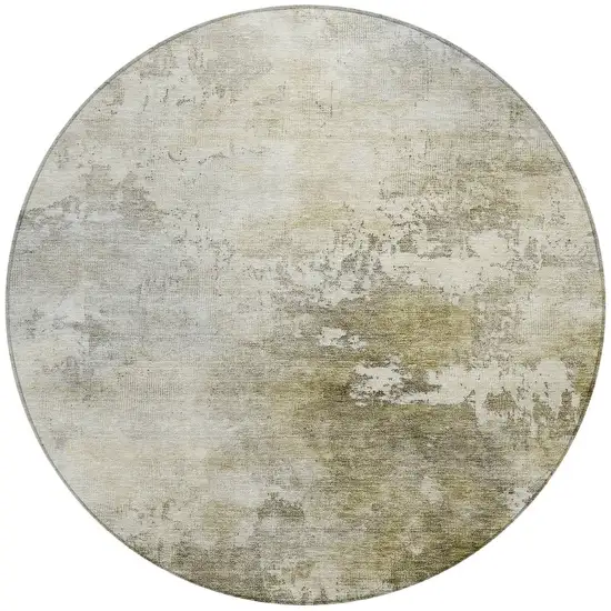 8' Wheat And Gray Round Abstract Washable Indoor Outdoor Area Rug Photo 5