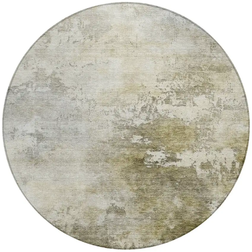 8' Wheat And Gray Round Abstract Washable Indoor Outdoor Area Rug Photo 5