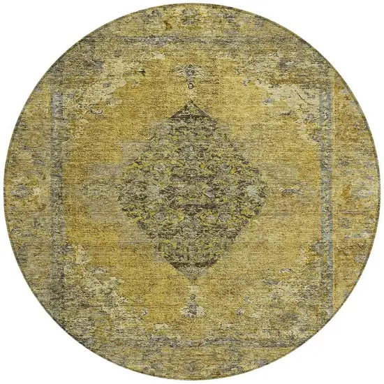 8' Wheat And Gray Round Medallion Washable Indoor Outdoor Area Rug Photo 3