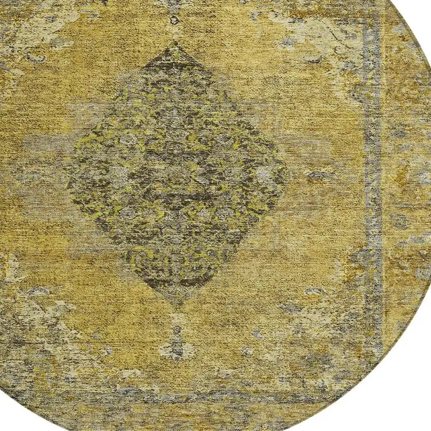 8' Wheat And Gray Round Medallion Washable Indoor Outdoor Area Rug Photo 9