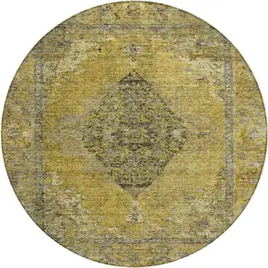 Photo of 8' Wheat And Gray Round Medallion Washable Indoor Outdoor Area Rug