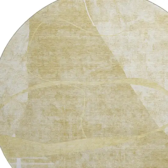 8' Wheat And Ivory Abstract Geometric Washable Round Rug With UV Protection Photo 3