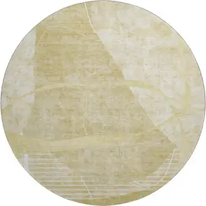 Photo of 8' Wheat And Ivory Abstract Geometric Washable Round Rug With UV Protection