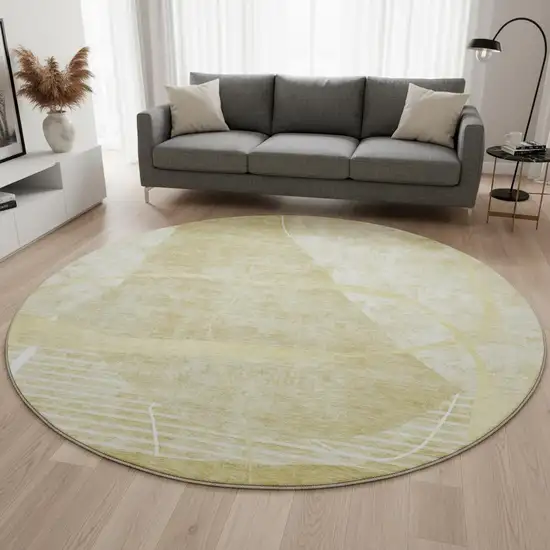 8' Wheat And Ivory Abstract Geometric Washable Round Rug With UV Protection Photo 2