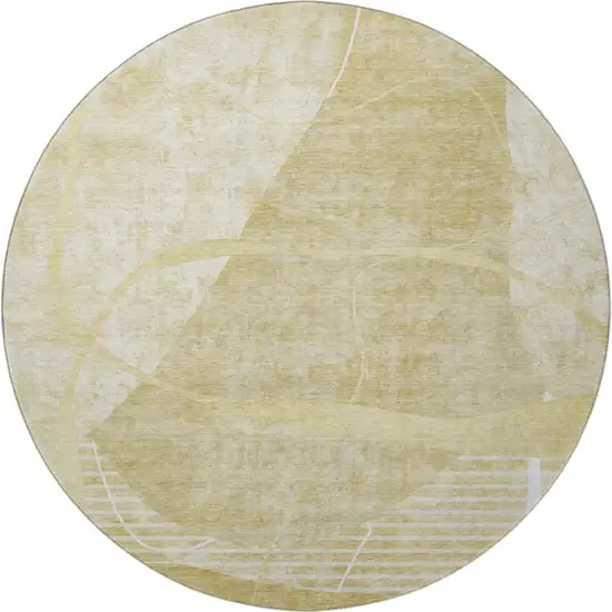 8' Wheat And Ivory Abstract Geometric Washable Round Rug With UV Protection Photo 4
