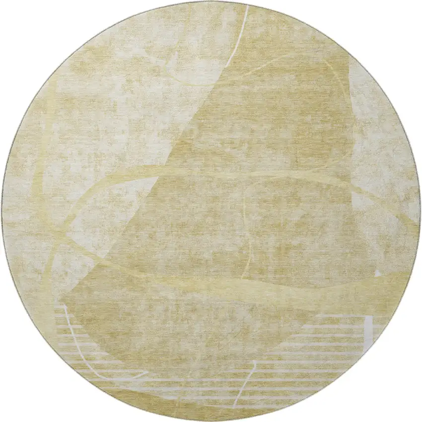 8' Wheat And Ivory Abstract Geometric Washable Round Rug With UV Protection Photo 4
