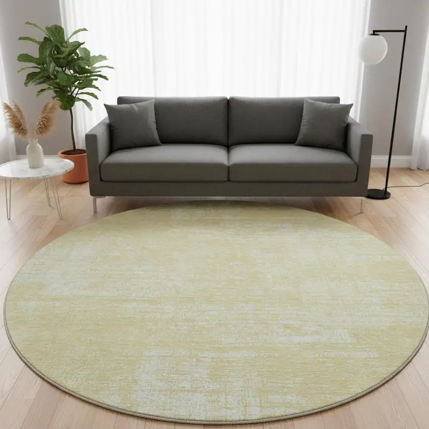 8' Wheat And Ivory Abstract Washable Round Rug With UV Protection Photo 2