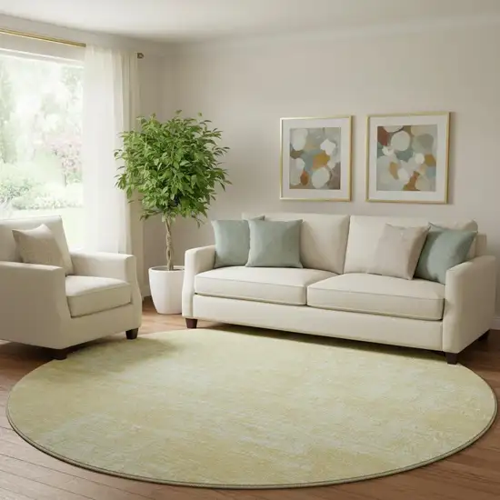 8' Wheat And Ivory Abstract Washable Round Rug With UV Protection Photo 1