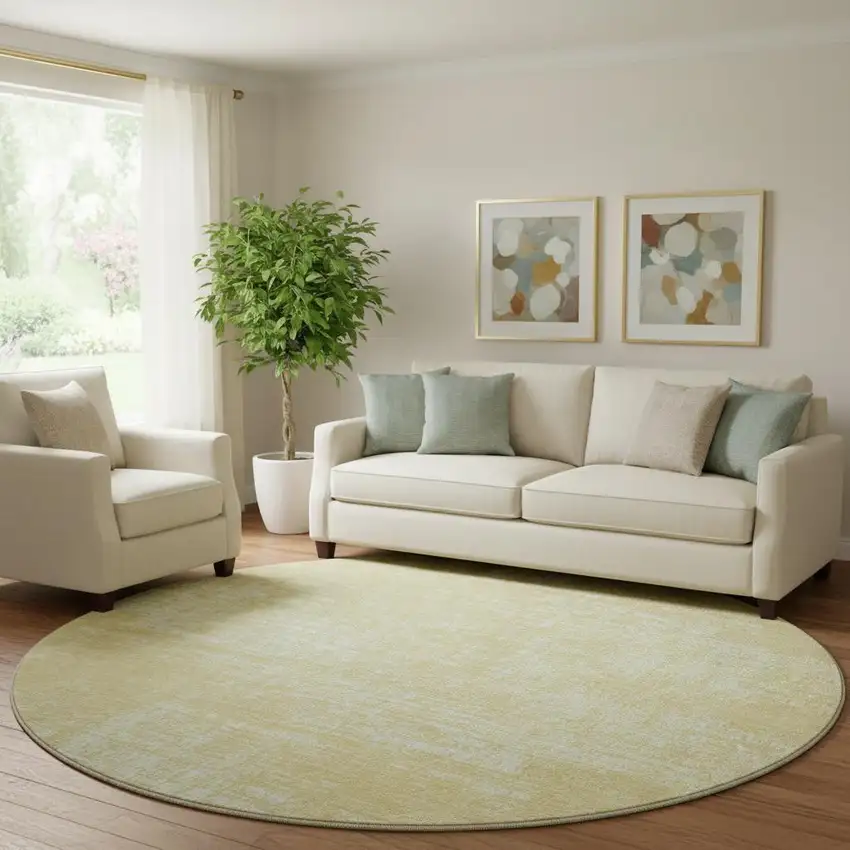 8' Wheat And Ivory Abstract Washable Round Rug With UV Protection Photo 1