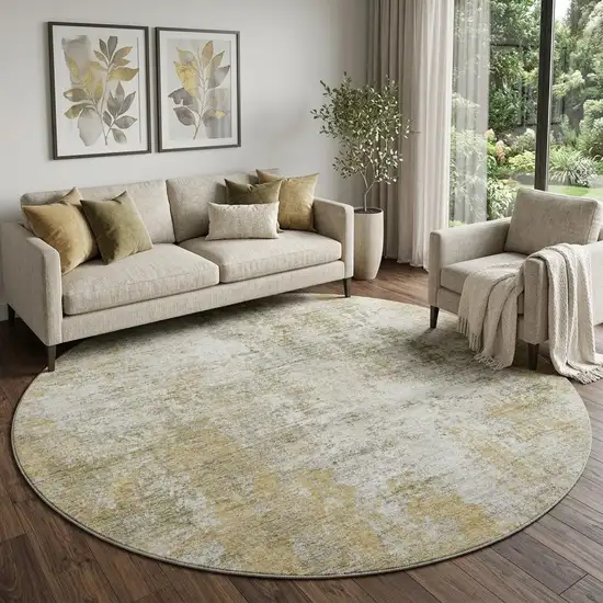 8' Wheat And Ivory Abstract Washable Round Rug With UV Protection Photo 1