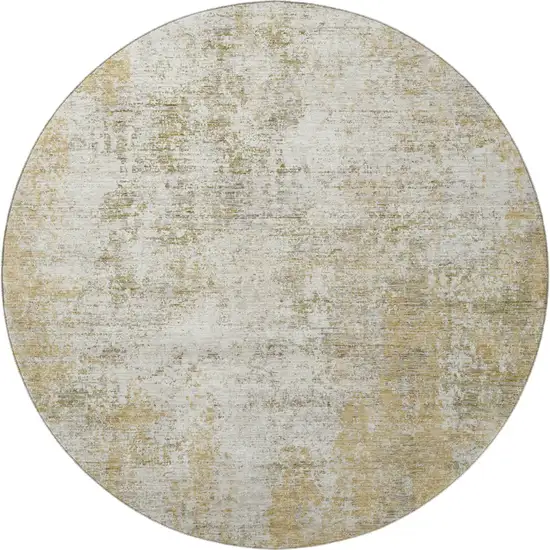 8' Wheat And Ivory Abstract Washable Round Rug With UV Protection Photo 3