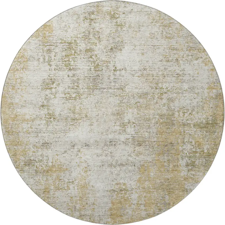 8' Wheat And Ivory Abstract Washable Round Rug With UV Protection Photo 3