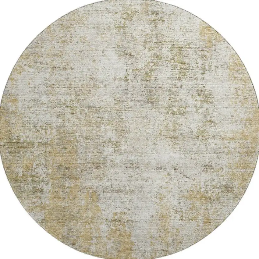8' Wheat And Ivory Abstract Washable Round Rug With UV Protection Photo 2