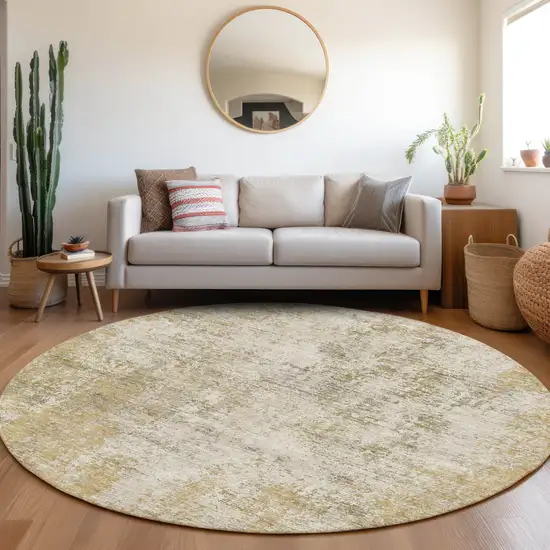 8' Wheat And Ivory Abstract Washable Round Rug With UV Protection Photo 4