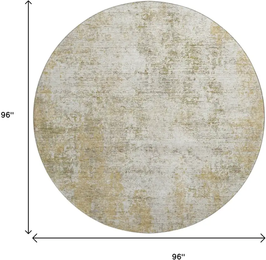 8' Wheat And Ivory Abstract Washable Round Rug With UV Protection Photo 9