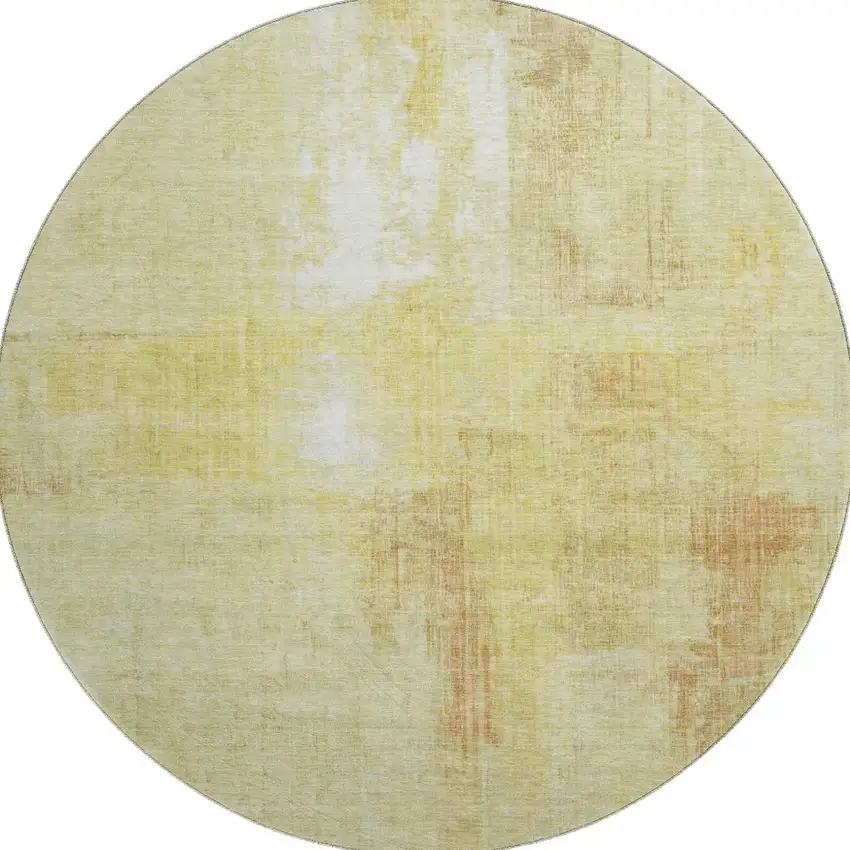 8' Wheat And Ivory Abstract Washable Round Rug With UV Protection Photo 3