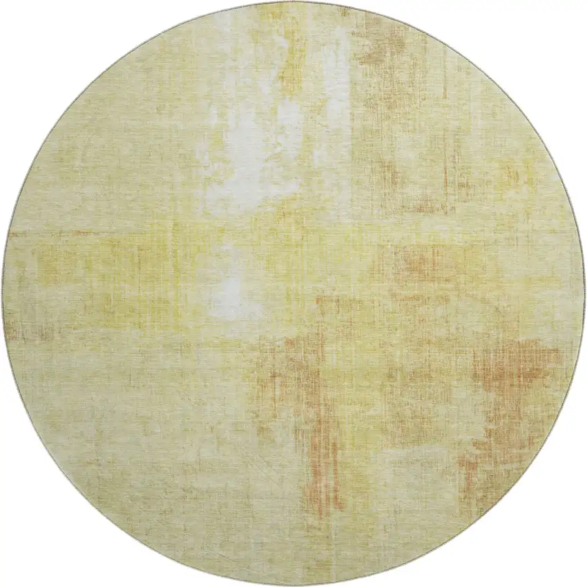 8' Wheat And Ivory Abstract Washable Round Rug With UV Protection Photo 1