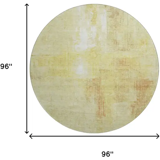 8' Wheat And Ivory Abstract Washable Round Rug With UV Protection Photo 9