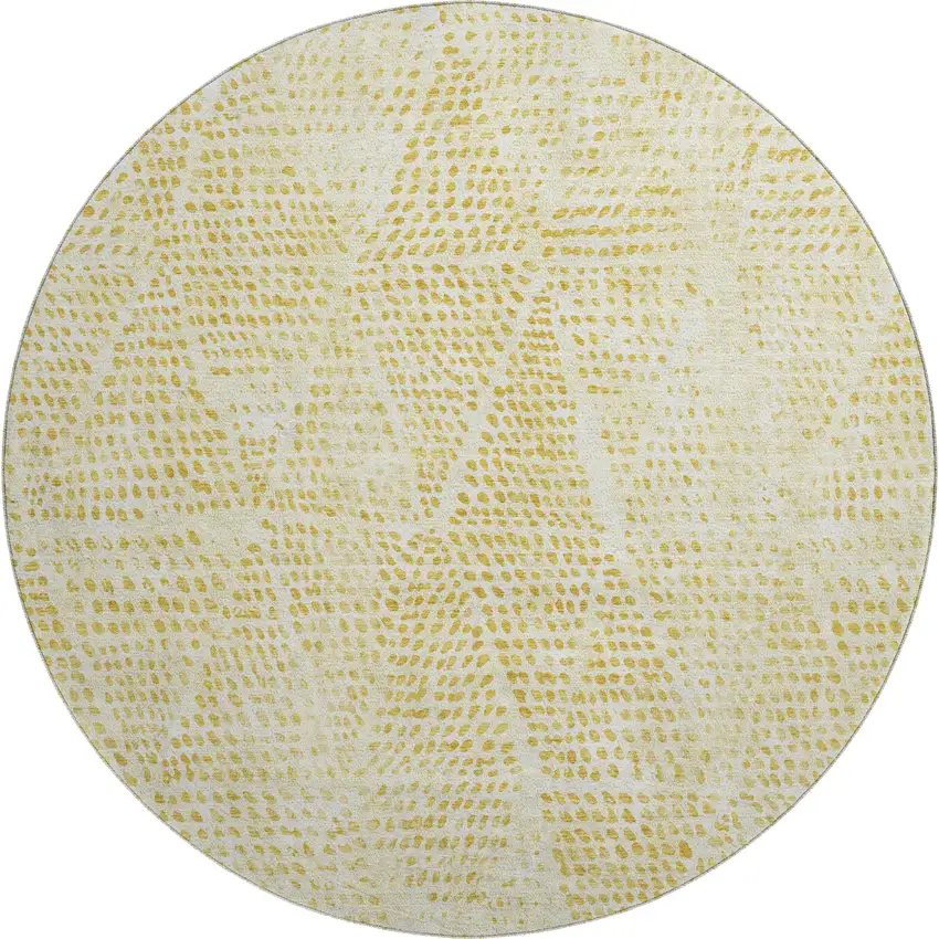 8' Wheat And Ivory Diamond Washable Round Rug With UV Protection Photo 1