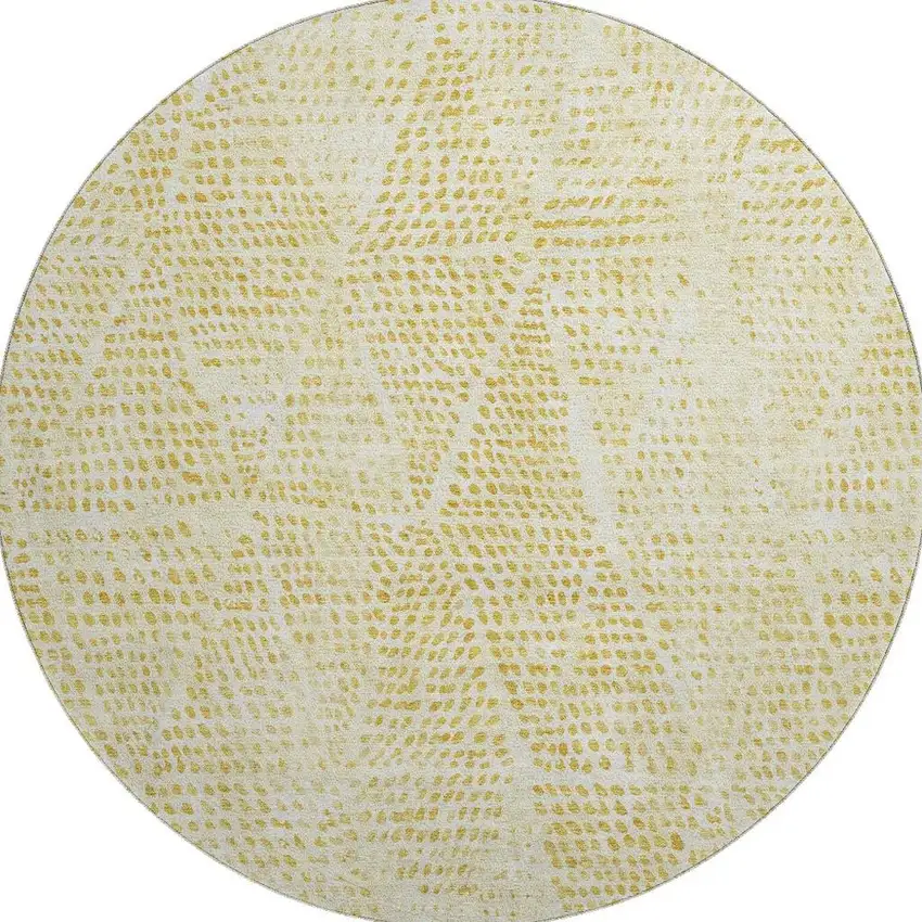 8' Wheat And Ivory Diamond Washable Round Rug With UV Protection Photo 4