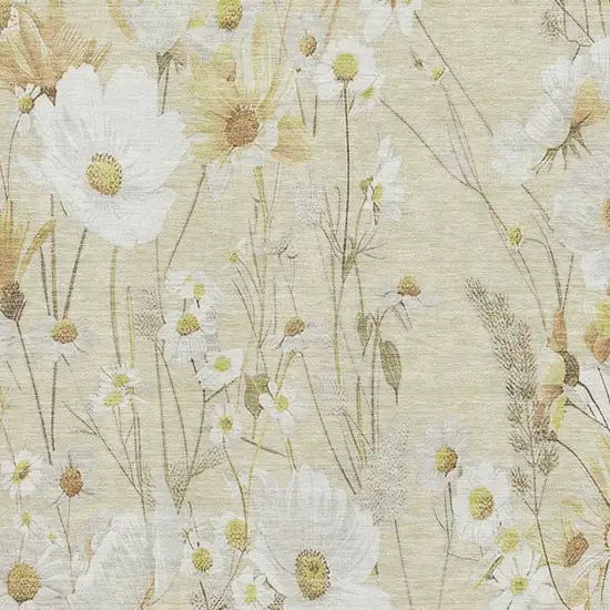 8' Wheat And Ivory Floral Washable Area Rug With UV Protection Photo 2