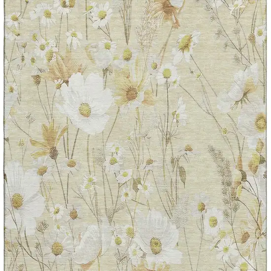 8' Wheat And Ivory Floral Washable Area Rug With UV Protection Photo 3