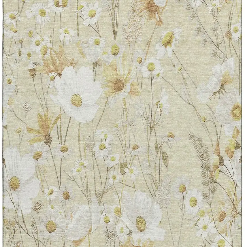8' Wheat And Ivory Floral Washable Area Rug With UV Protection Photo 3